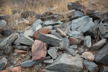 View of large pile of rocks
