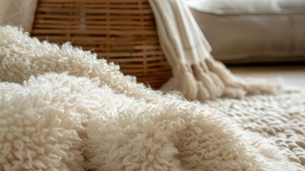 Handwoven Greek flokati fabric with a fluffy texture.
