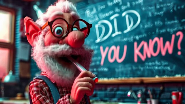 Three-Dimensional Character Holding Marker in Classroom, DID YOU KNOW? Sign on Chalkboard, Educational Trivia, Knowledge Sharing, Intriguing Facts