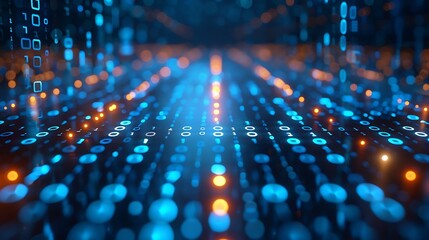 Embracing the Digital Age: A Stunning Visual of Binary Code and Data Flow in a Bright Blue Environment