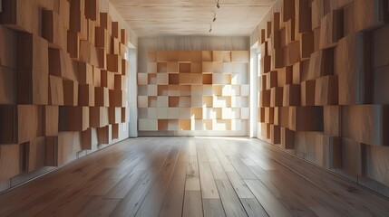 Room with Geometric Wooden Wall Panels