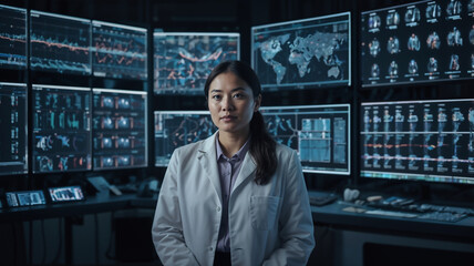 Fototapeta premium AI researcher in a high-tech laboratory