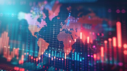 Visualization of global market trends with a world map background.