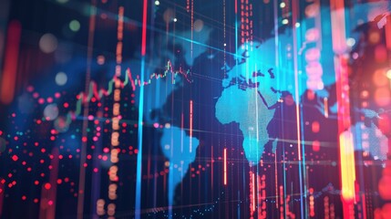 Visualization of global market trends with a world map background.