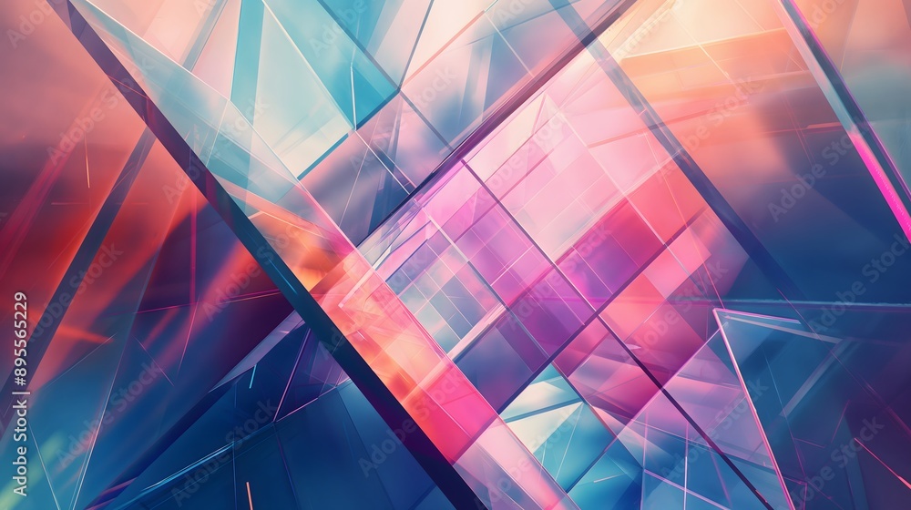 Poster 68. abstract design with geometric prisms and dynamic light reflections