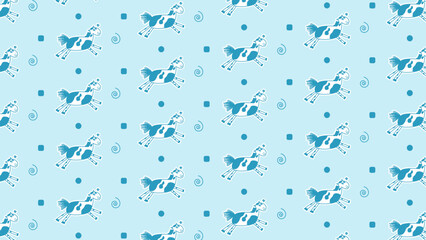 Pattern of the children's character horse is blue for books, coloring, games, clothes, advertising