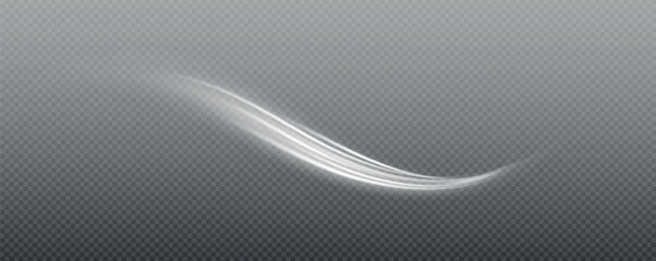 Vector png background with white glowing lines. White glowing lines of speed. Light glow effect. Light trail wave, fire trail line and glow curve swirl.