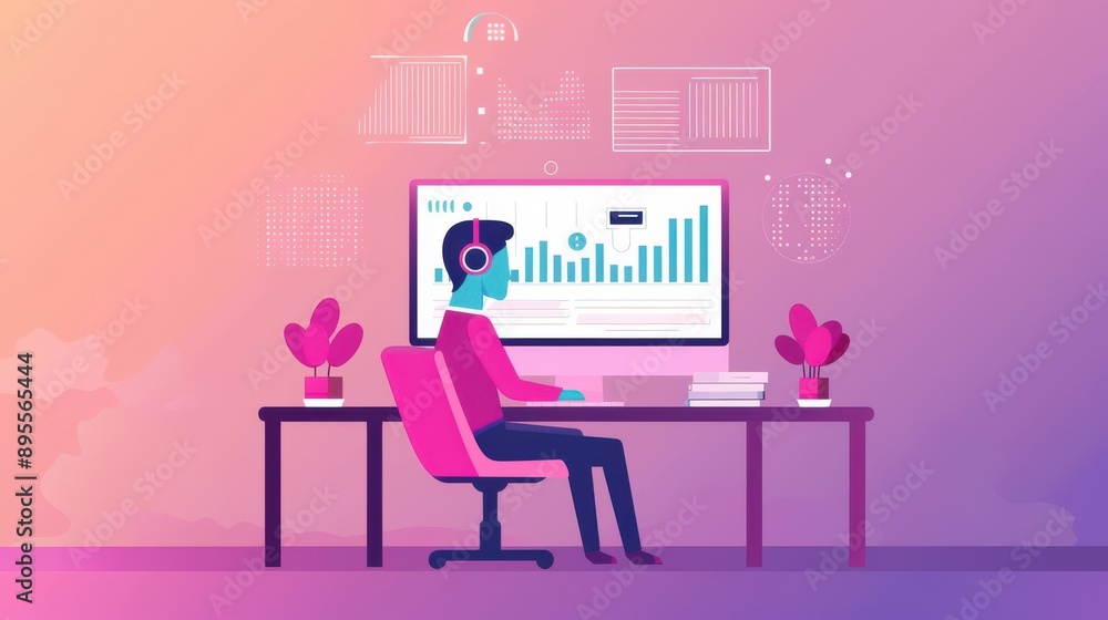 Poster learner completing ai language test, visual feedback cues