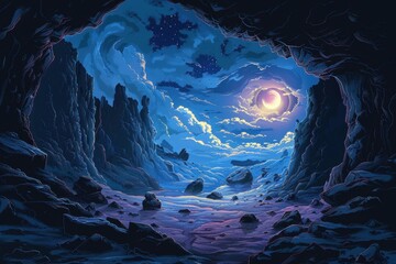 Mystical moonlit cavern reveals a hidden world of wonder and awe
