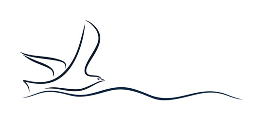 The stylized seagull symbol in the sea.
