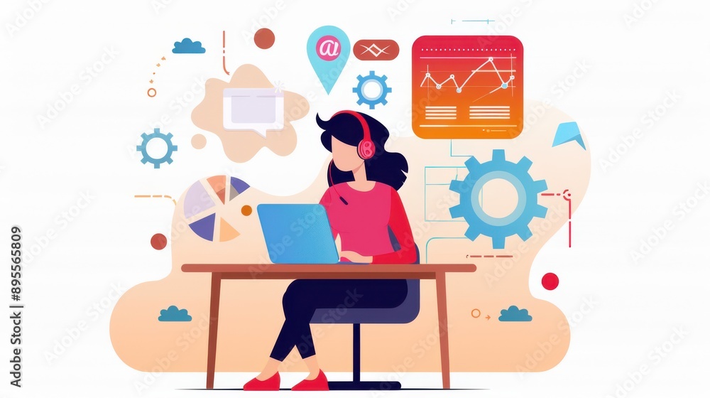 Aufkleber learner interacting with ai language assessment, visual cues provided