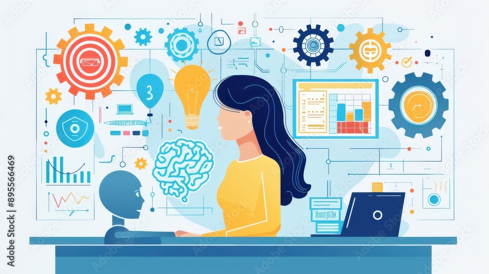 Aufkleber learner taking ai language test, visual feedback and analysis