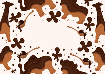 horizontal banner with gingerbread cookies in the shape of African animals covered in dark chocolate and cookie crumbs and chocolate flecks, chocolate day