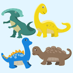 Dinosaurs collection Cute character Isolated on a white background funny dinosaurs collection set for greeting card design, congratulation and invitation postcard creation.