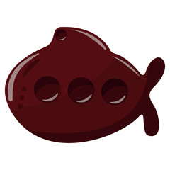 icon of a chocolate candy in the form of a variety of transport, namely a chocolate submarine made of black chocolate, vector