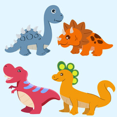 Dinosaurs collection Cute character Isolated on a white background funny dinosaurs collection set for greeting card design, congratulation and invitation postcard creation.