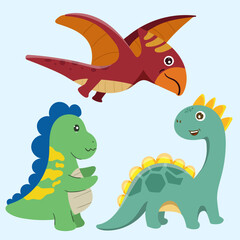 Dinosaurs collection Cute character Isolated on a white background funny dinosaurs collection set for greeting card design, congratulation and invitation postcard creation.