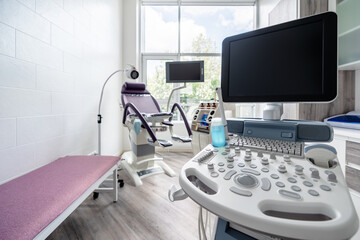 Interior of hospital room with ultrasound machine