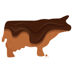 gingerbread cookies in the shape of farm animals, namely a cow covered in dark chocolate and cookie crumbs, for chocolate day