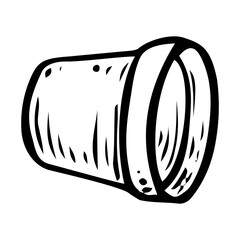 Ceramic flowerpot for growing plants in doodle style. Hobby gardening. Farm of vegetables and flowers. Hand drawn vector line art illustration.