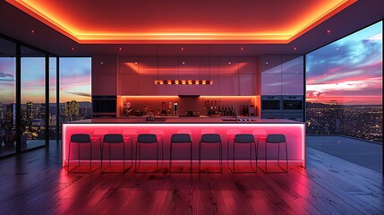 A high-tech kitchen with robotic cooking assistants and neon-infused kitchen appliances, promoting culinary creativity 