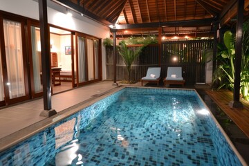 A comfortable stay with bedroom and pool access provides a relaxing retreat where guests can enjoy both a cozy bedroom and the luxury of a private pool.