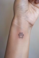 Minimalist paw print tattoo on the side of the wrist.
