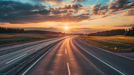 empty asphalt road with sunset concept of travel and tourism