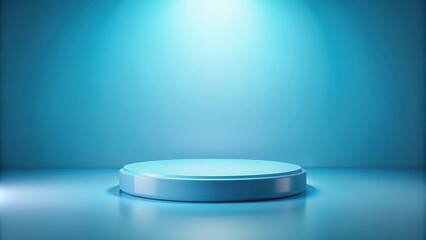 A blue podium with a soft gradient background, gently lit to create a smooth and calming display environment.