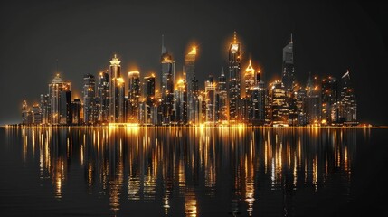 Obraz premium A stunning urban skyline glowing with golden lights against a pitchblack sky