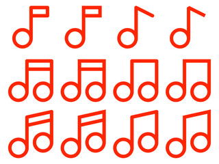 ポップな8分音符アイコンセット：赤線