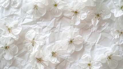 White Cherry Blossoms on Crumpled Paper