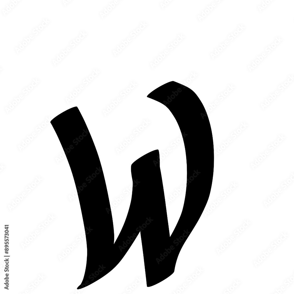 Poster the letter w is written in black with a long tail and a curved line. the letter is black and it is p