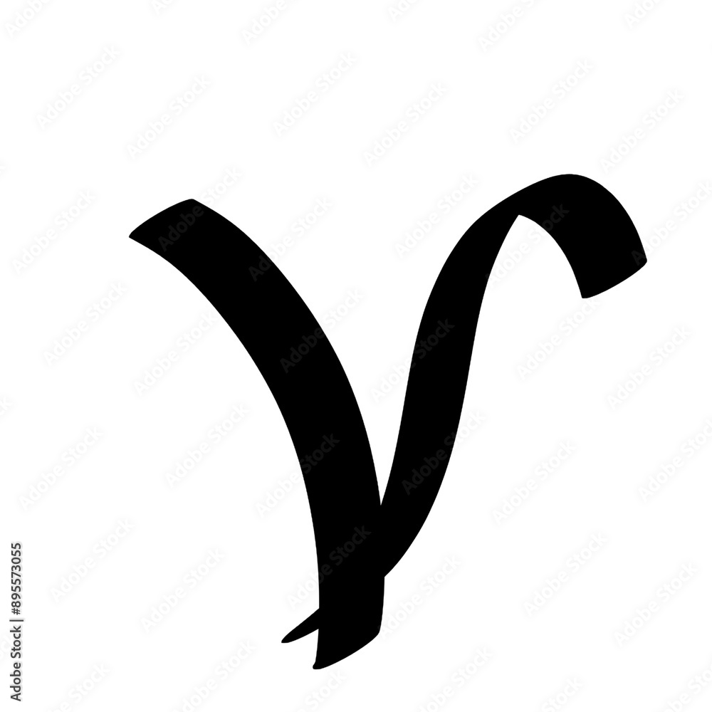 Poster the letter v is written in a very stylized way, with a long tail and a curved line. the letter is bl