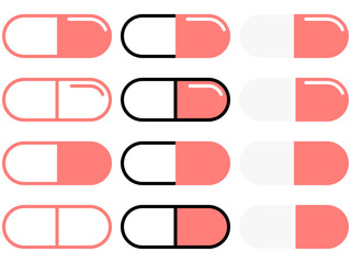 シンプル薬アイコン（カプセル剤）セット：ピンク
