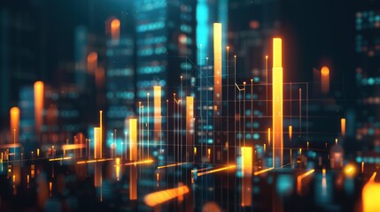 Obraz premium digital 3D bar graph illustrating quarterly budget reviews, glowing against a dark, sophisticated background