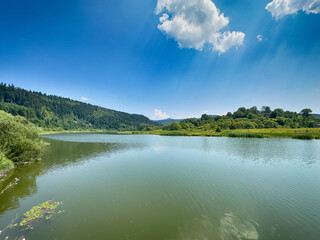 The landscape of Carpathian Mountains in the cloudy weather. Perfect weather condition in the summer season