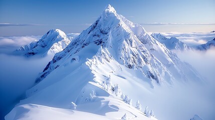 A photo of a snowy mountain peak, 