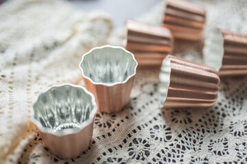 caneles french traditional dessert from Bordeaux and copper mold,season copper mold