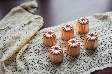 caneles french traditional dessert from Bordeaux and copper mold,season copper mold