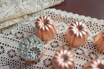 caneles french traditional dessert from Bordeaux and copper mold,season copper mold