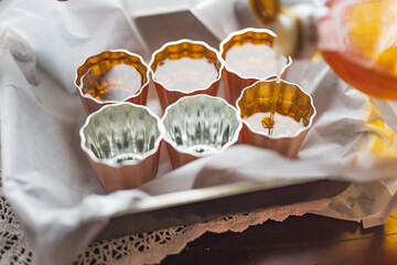 caneles french traditional dessert from Bordeaux and copper mold,season copper mold