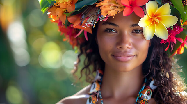 Elaborate Tahitian headdress crafting, traditional techniques, 