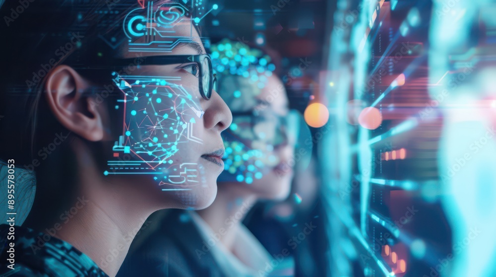 Poster people from different cultures using ai-powered translation device, real-time text translation on sc