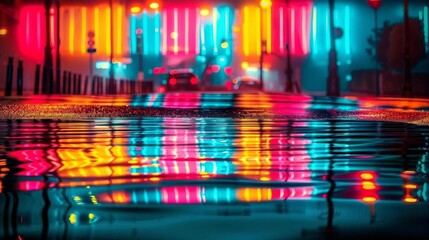 A captivating image featuring colorful reflections on water