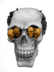 Small homemade skull with sinister Halloween look and design