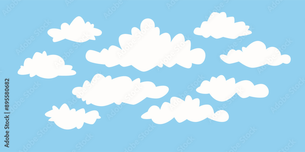 Poster a set of clouds of various shapes. cartoon clouds to place in the sky. cute vector illustration for 