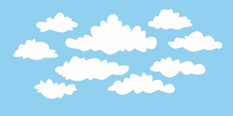 A set of clouds of various shapes. Cartoon clouds to place in the sky. Cute vector illustration for creativity. A set of elements.