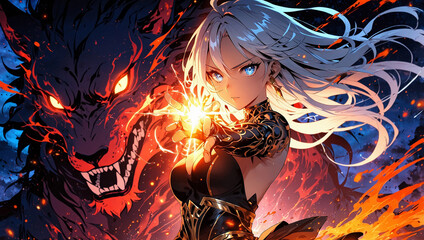 Charming enchanting anime female character fairy witch superhero supernatural person with fancy hair
