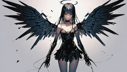 Dangerous enchanting anime female character dark angel fairy witch superhero supernatural person with fancy hair